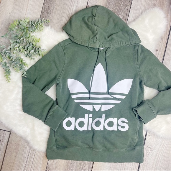 Adidas Originals Trefoil Army Green Long Sleeve Women’s Hoodie - Picture 4 of 8